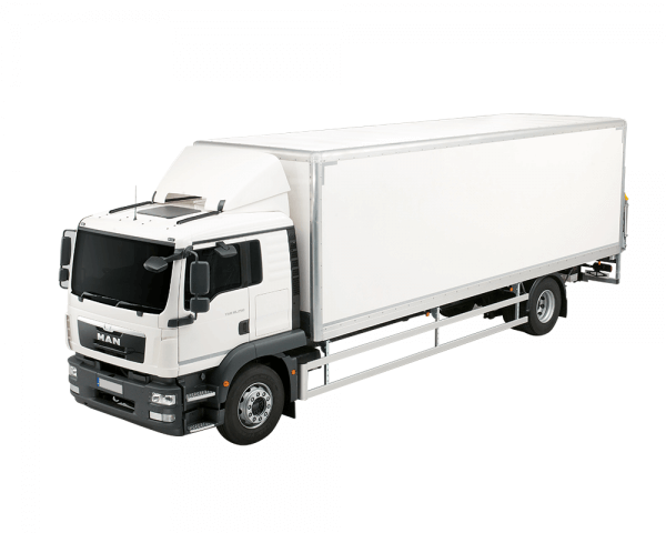 White 18-tonne box rigid truck