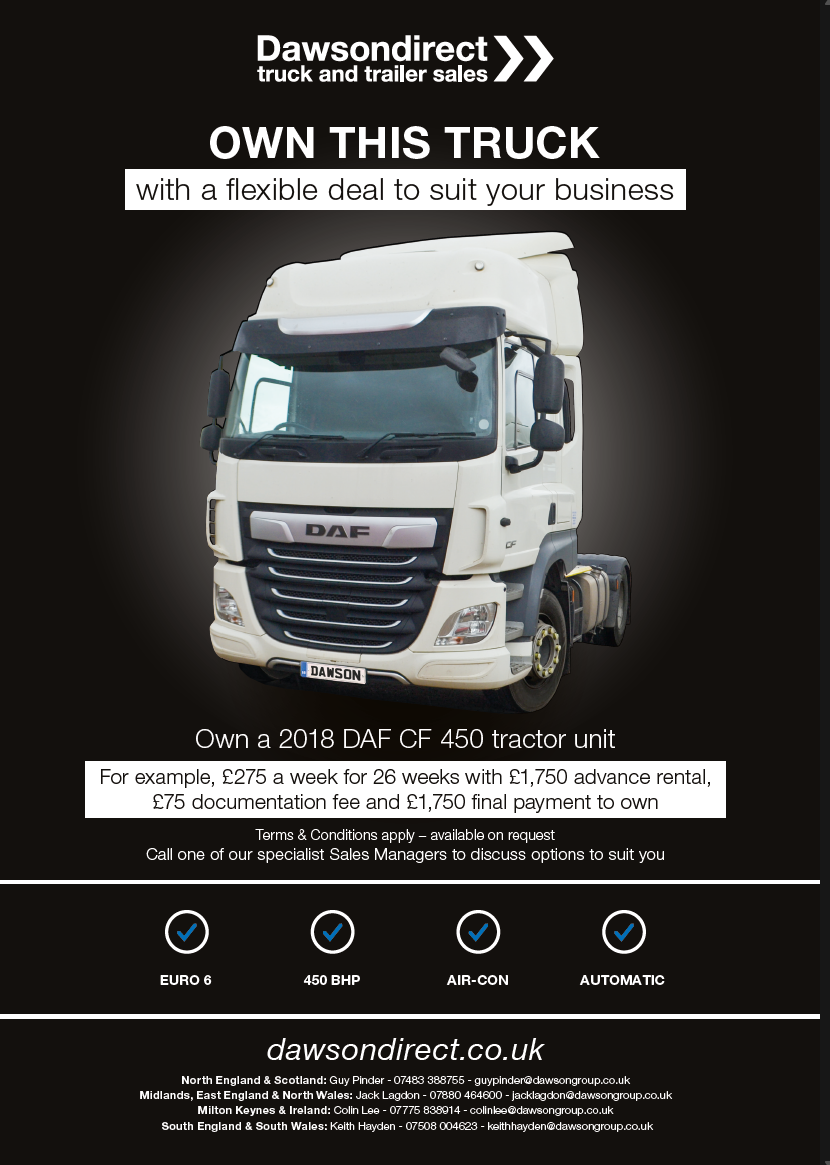 Own a DAF CF 450 4x2 tractor unit | Dawson Direct